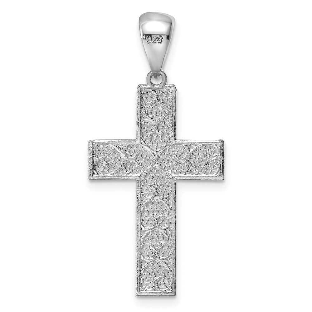 Sterling Silver Rhodium-Plated Polished & D/C Cross Pendant