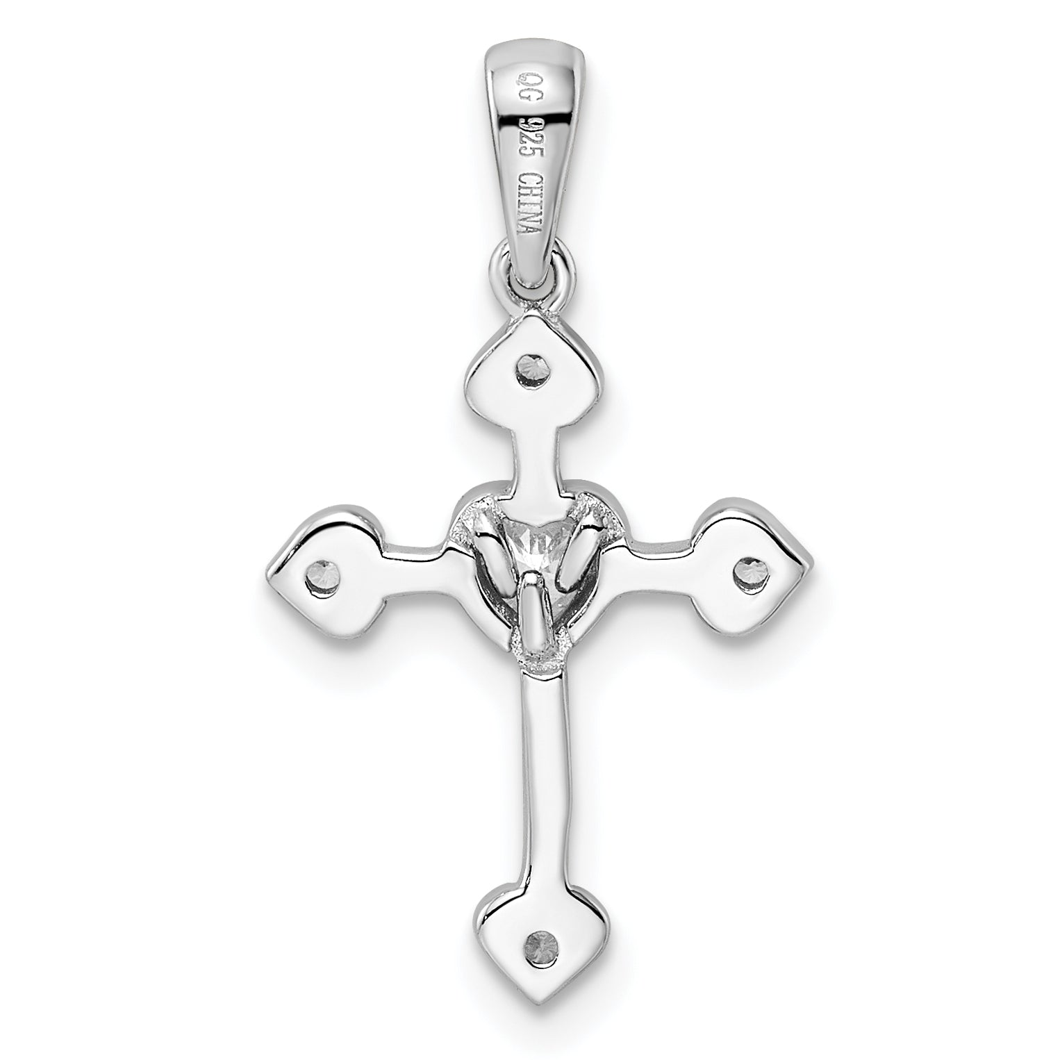 Sterling Silver Rhodium-Plated Cz Heart Cross Pendant