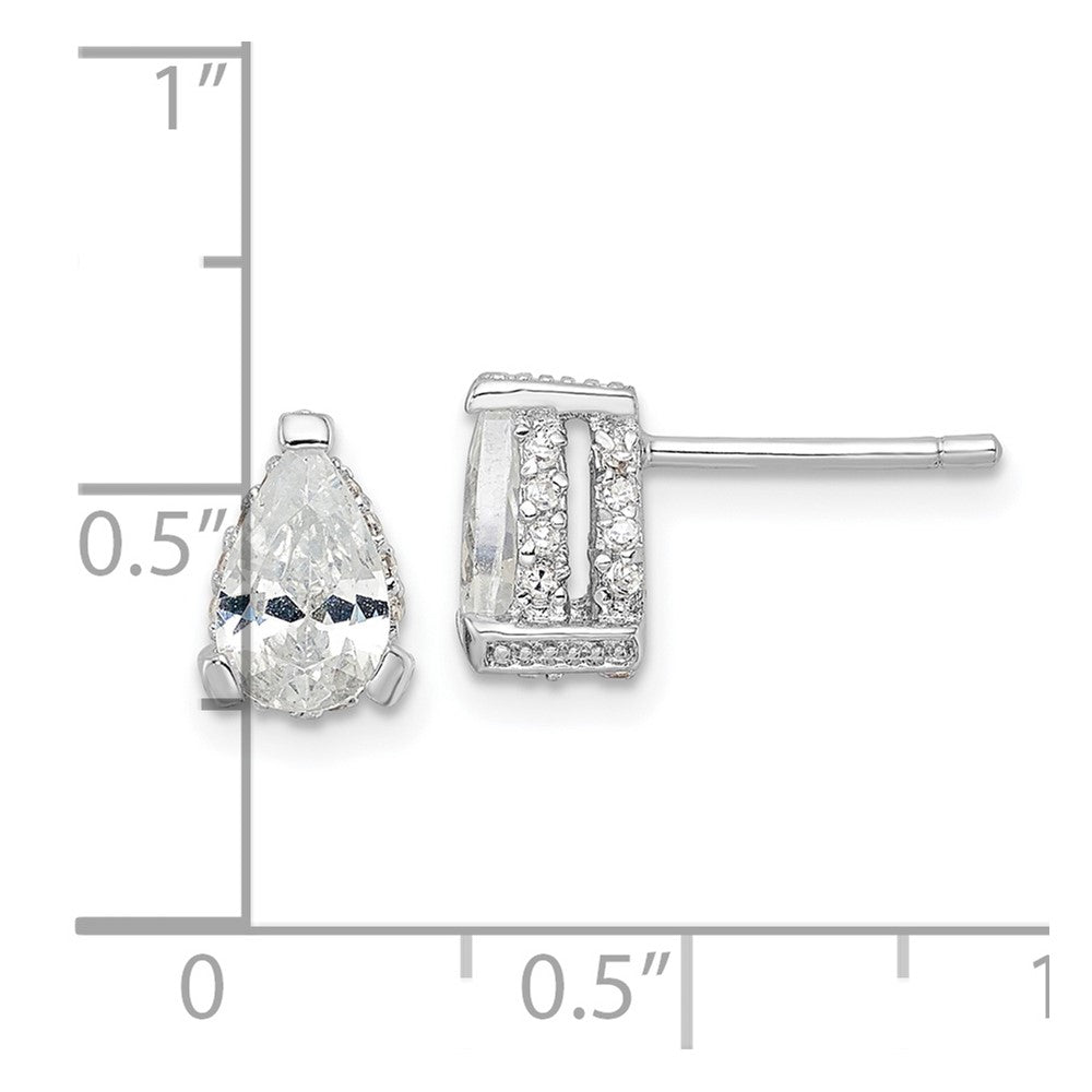 Sterling Silver Cheryl M Rhodium-Plated Brilliant-Cut Pear Shaped Cz With Pave Gallery Post Stud Earrings