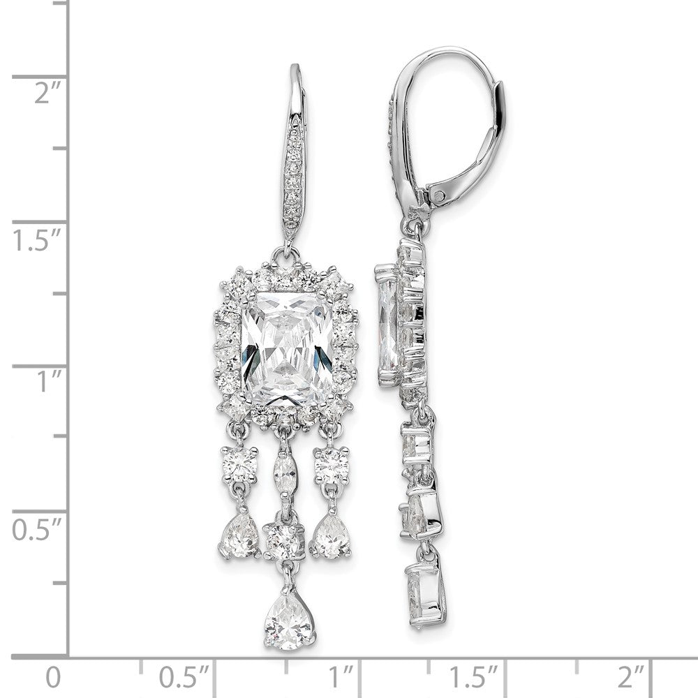 Sterling Silver Cheryl M Rhodium-Plated Fancy Emerald Radiant-Cut/Marquise-Cut/Brilliant-Cut Cz Leverback Dangle Earrings