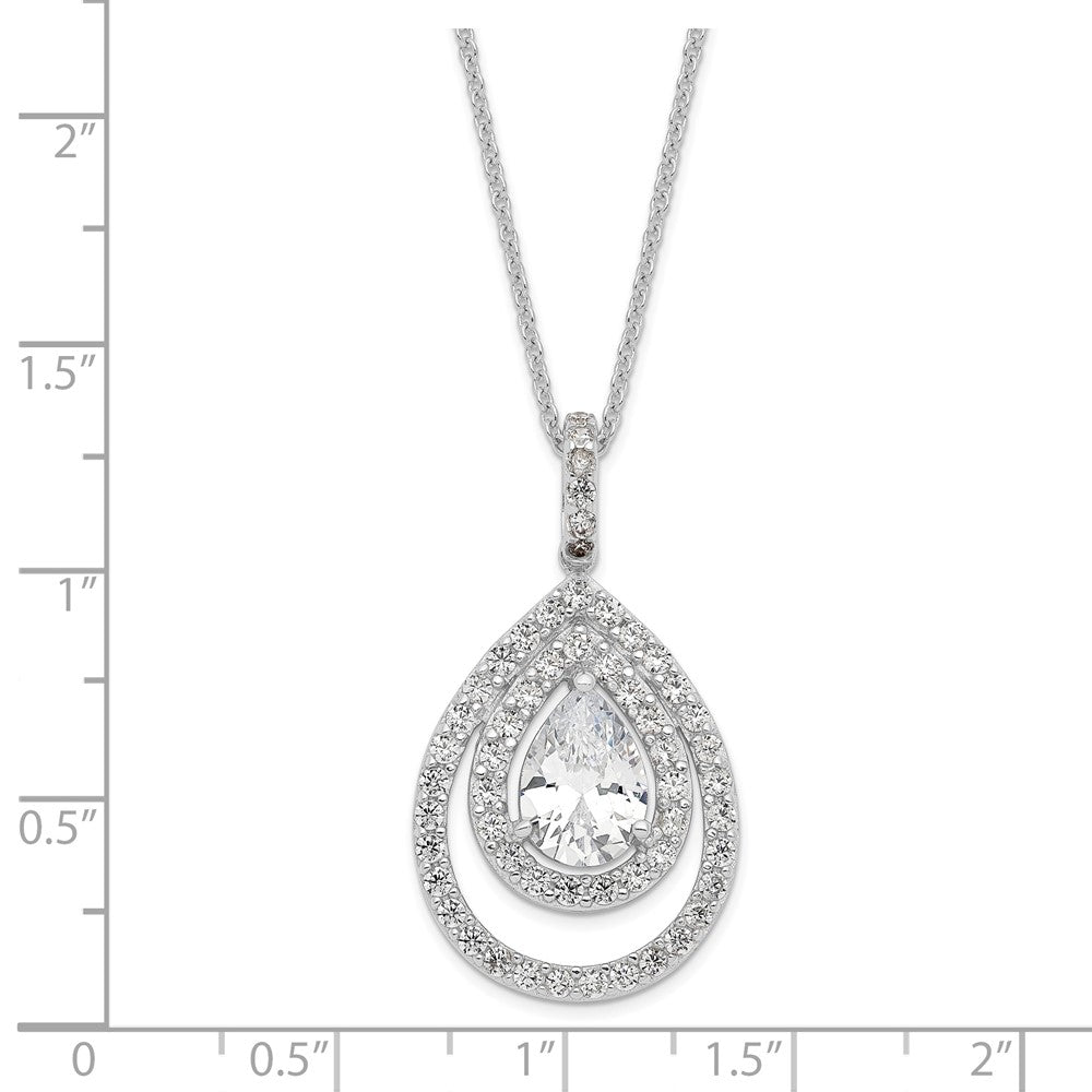 Sterling Silver Cheryl M Rhodium-Plated Brilliant-Cut Cz Double Halo Pear Shaped 18 Inch Necklace