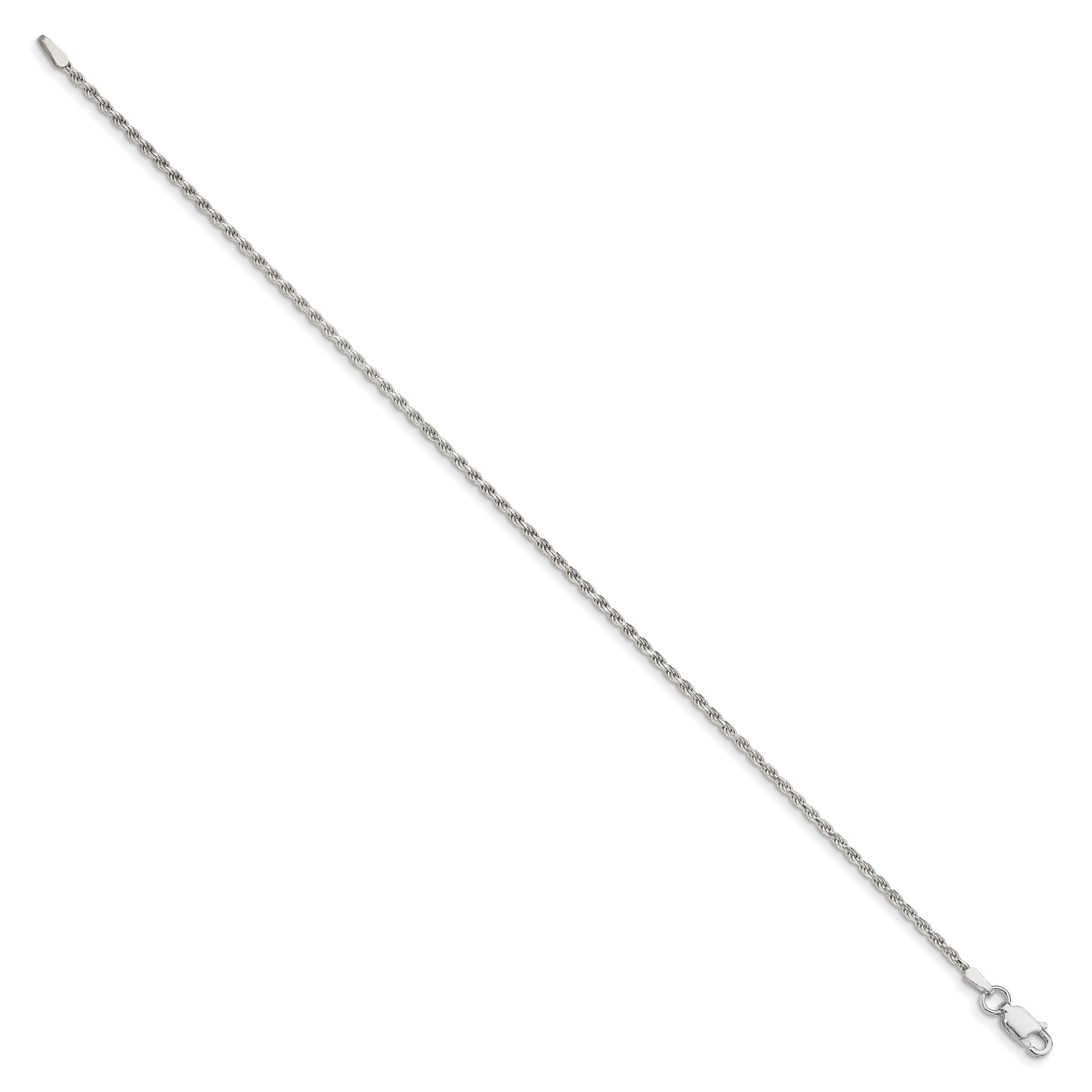 10 Inch Sterling Silver 1.7mm Diamond-Cut Rope Chain Anklet