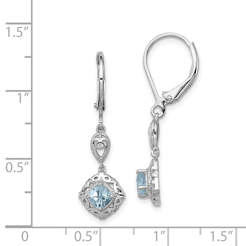 Sterling Silver Rhodium-Plated Aquamarine Lever Back Earrings