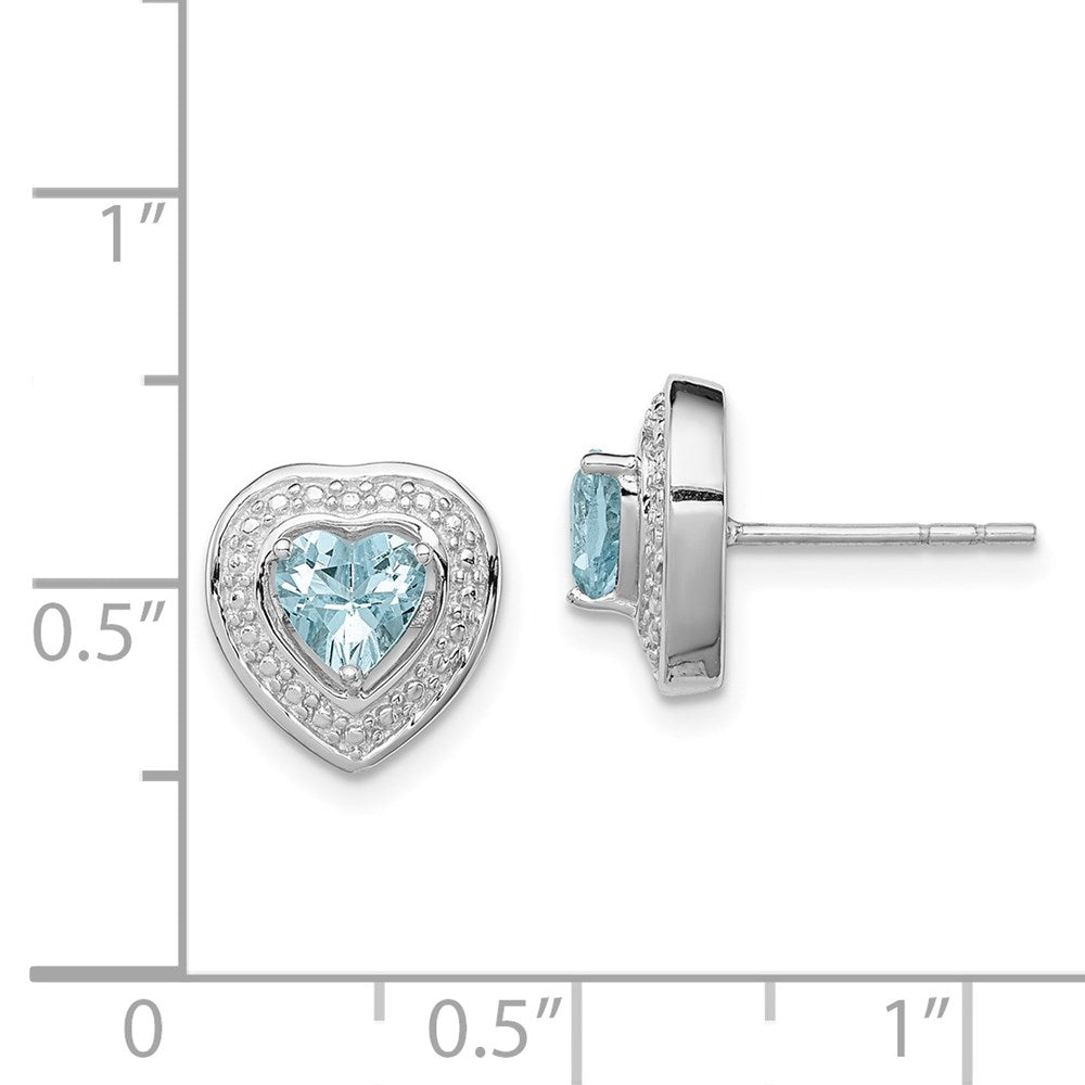 Sterling Silver Rhodium-Plated Aquamarine Teardrop Heart Post Earrings