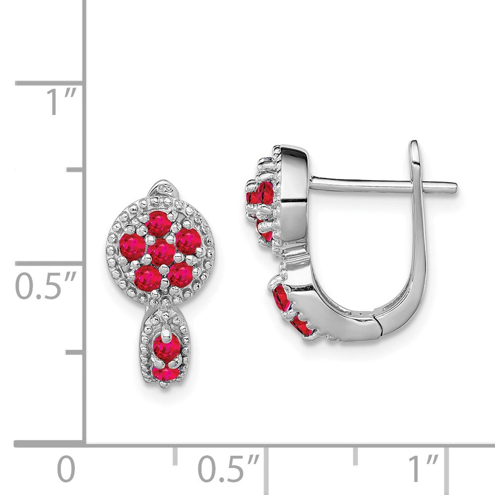 Sterling Silver Rhodium-Plated Ruby Circle Hinged Earrings