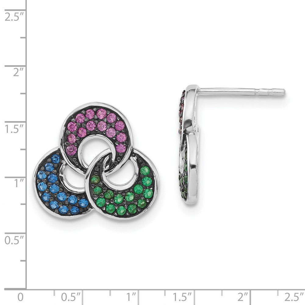 Sterling Silver W/ Black Rhodium Synthetic Spinel & Ruby Post Earrings