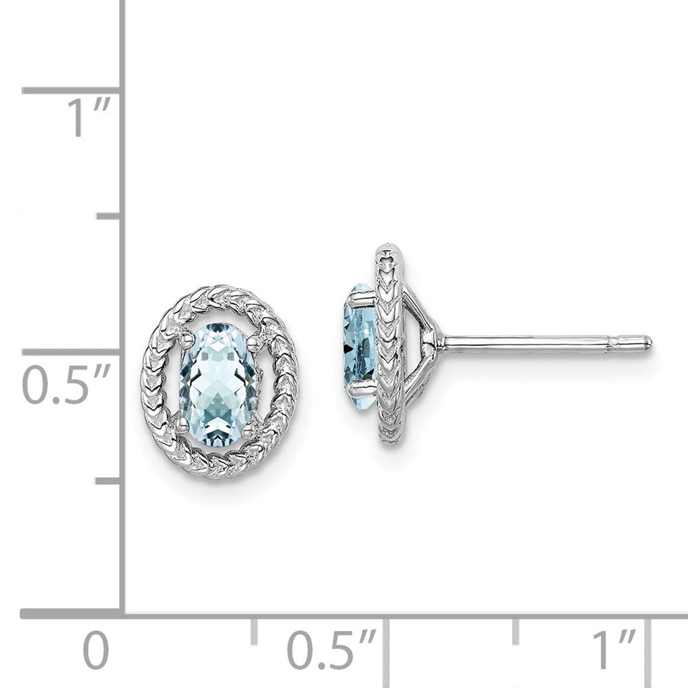 Sterling Silver Rhod-Plat Aquamarine Oval Post Earrings