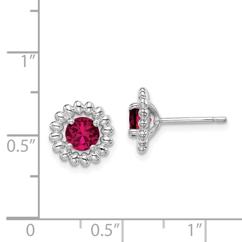 Sterling Silver Rhod-Plat Created Ruby Earrings