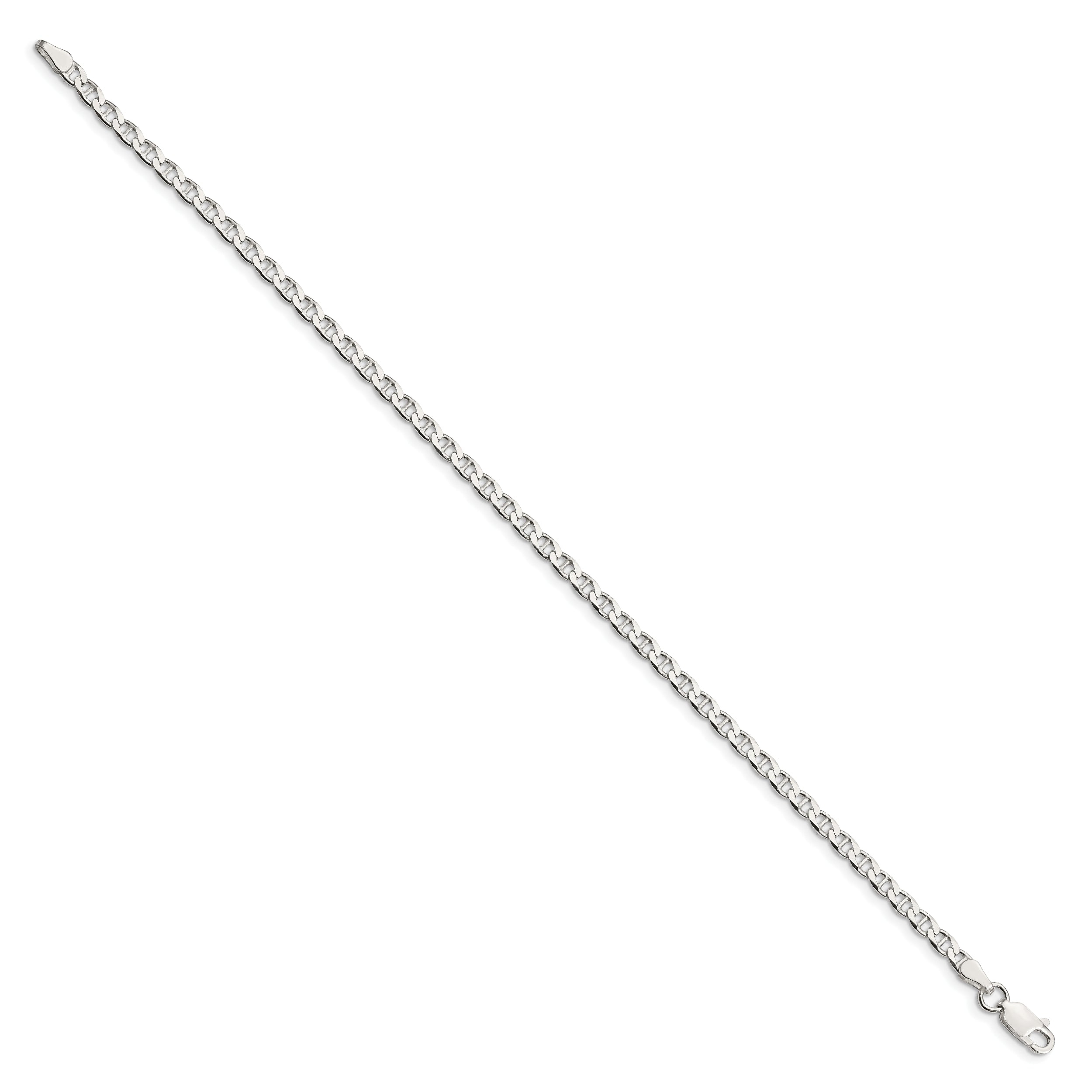 10 Inch Sterling Silver 3.15mm D/C Flat Anchor Curb Chain Anklet