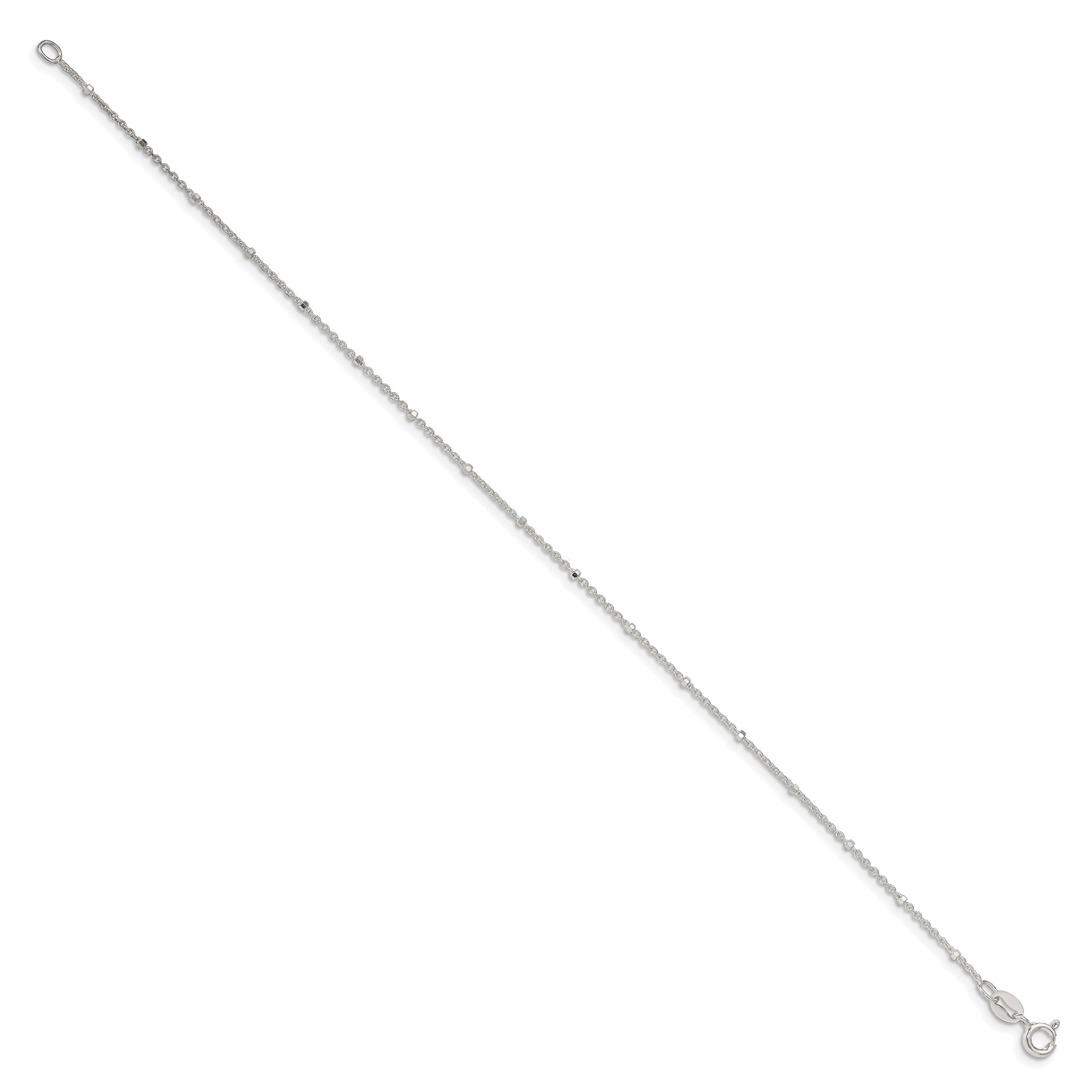 10 Inch Sterling Silver 1.25mm Rolo With Beads Chain Anklet