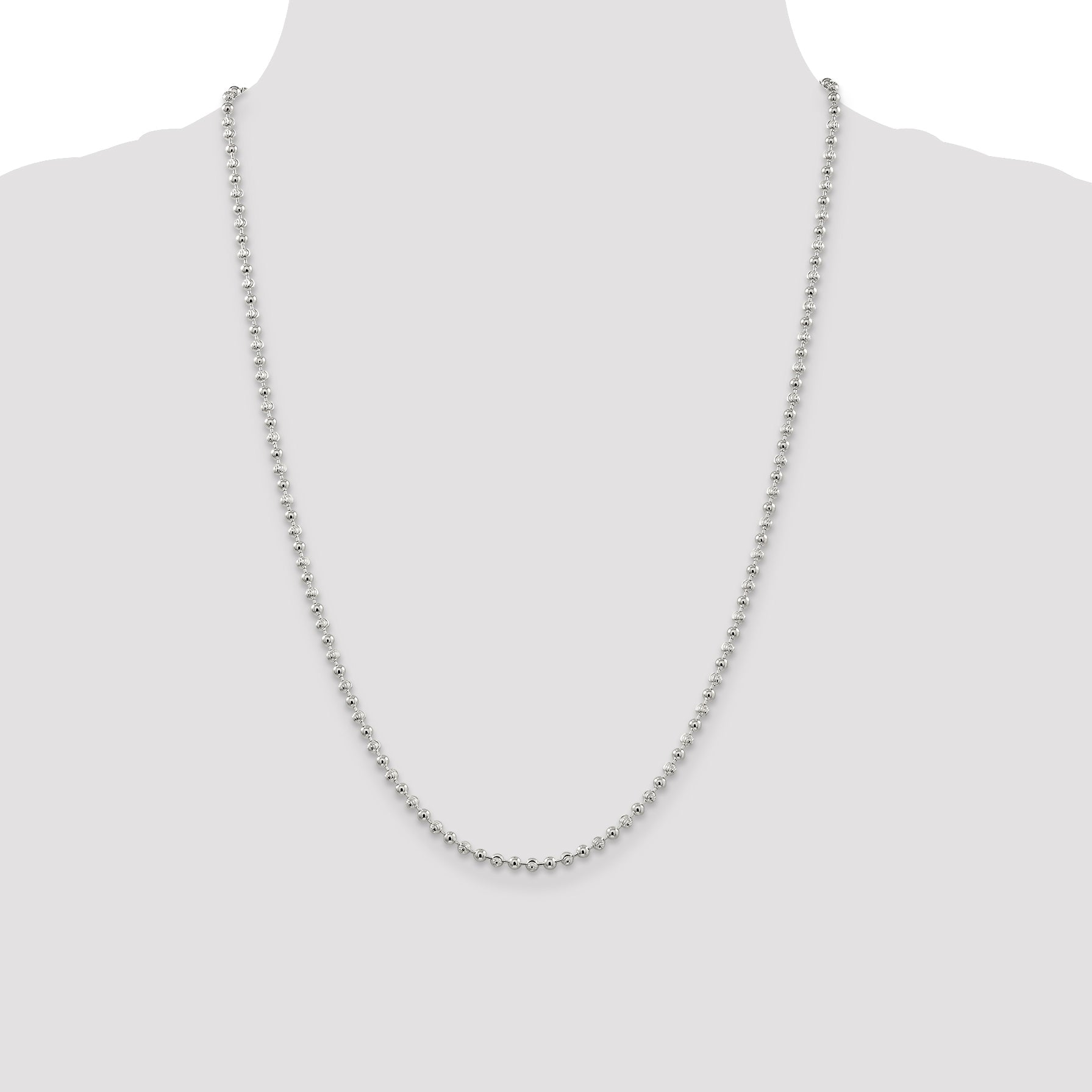 24 Inch Sterling Silver 3mm Fancy Beaded Chain Necklace