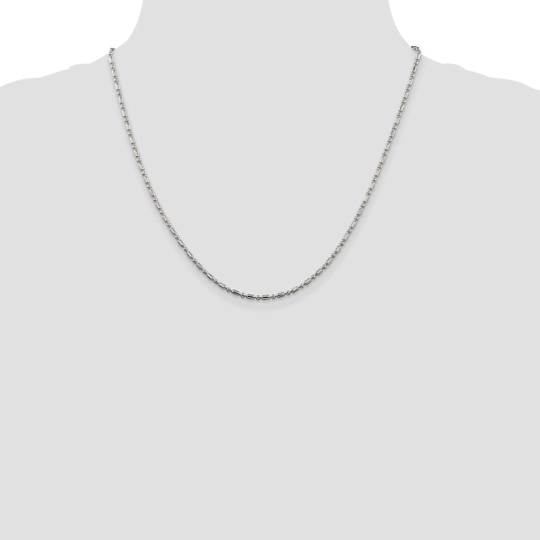 20 Inch Sterling Silver 2mm Fancy Beaded Chain Necklace