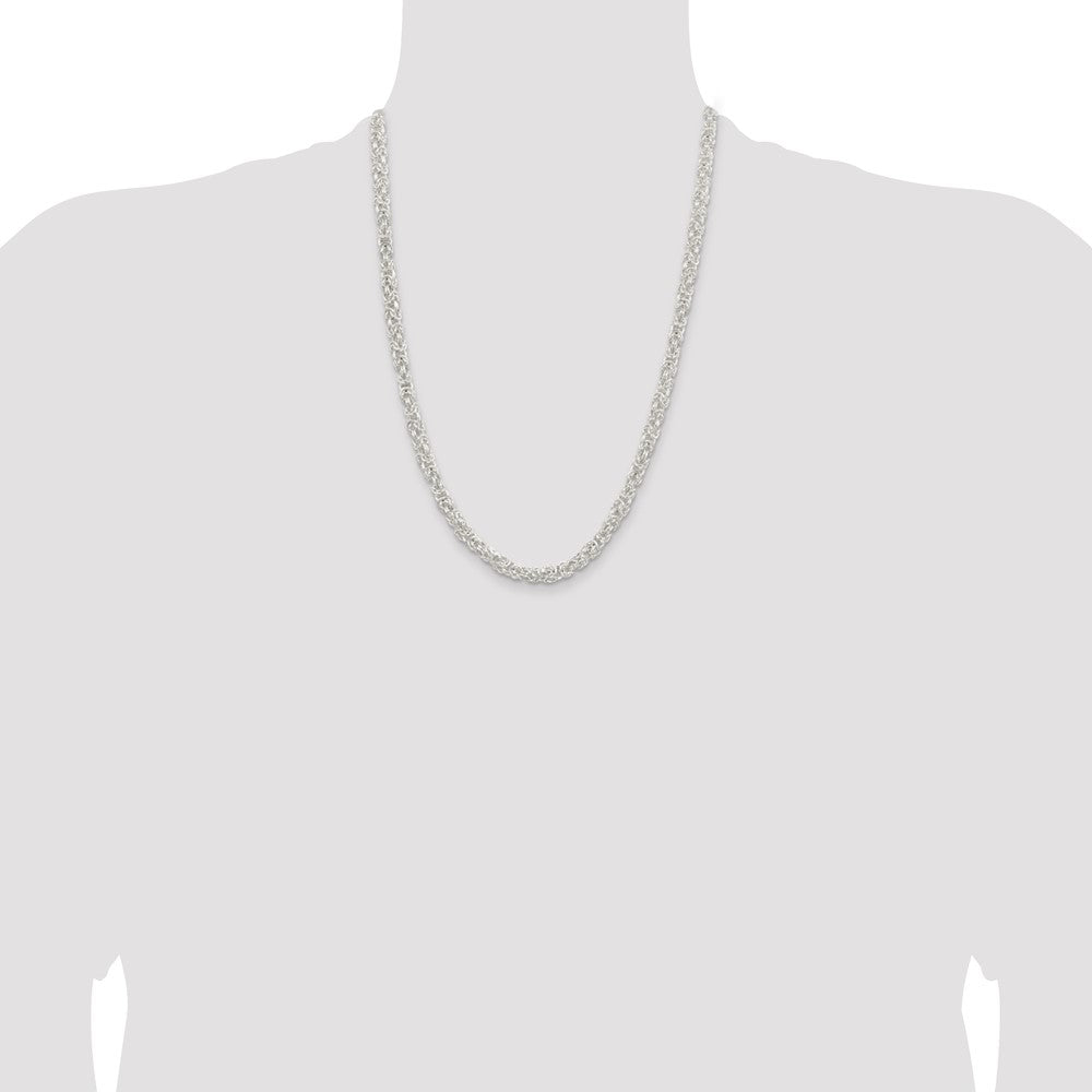 24 Inch Sterling Silver 5.5mm Rounded Byzantine Chain Necklace