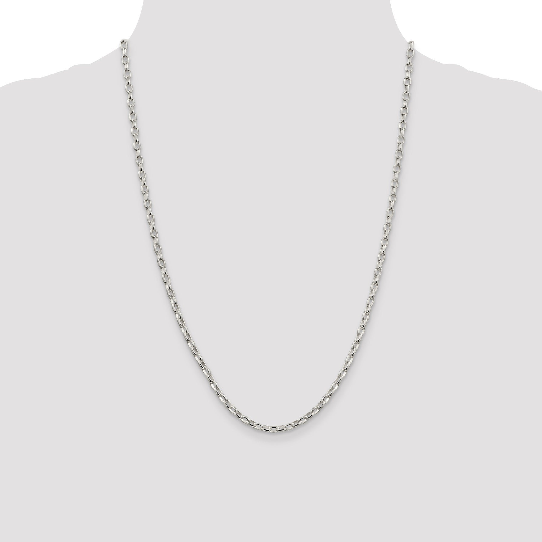 24 Inch Sterling Silver 3.2mm Oval Fancy Rolo Chain Necklace