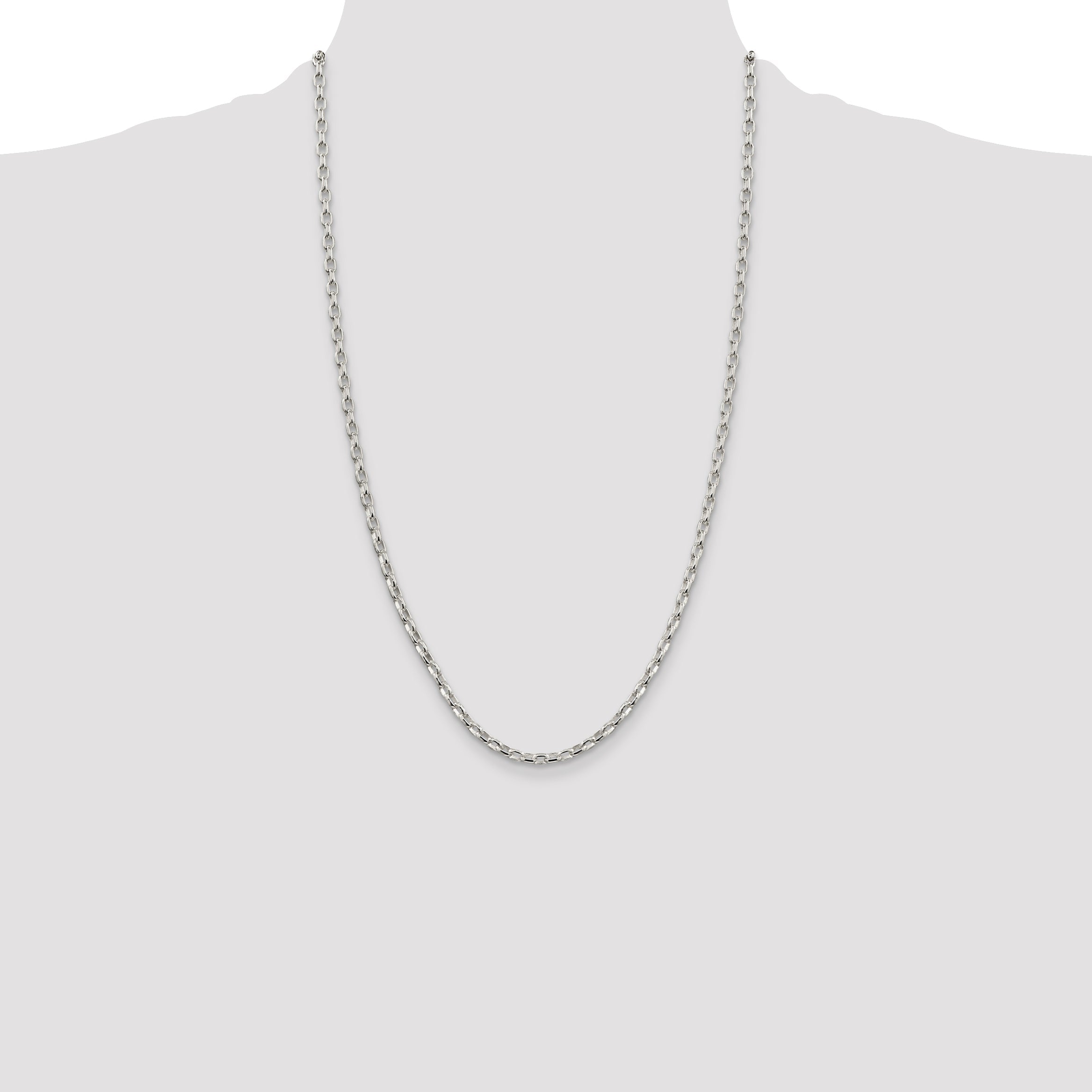 26 Inch Sterling Silver 3.2mm Oval Fancy Rolo Chain Necklace