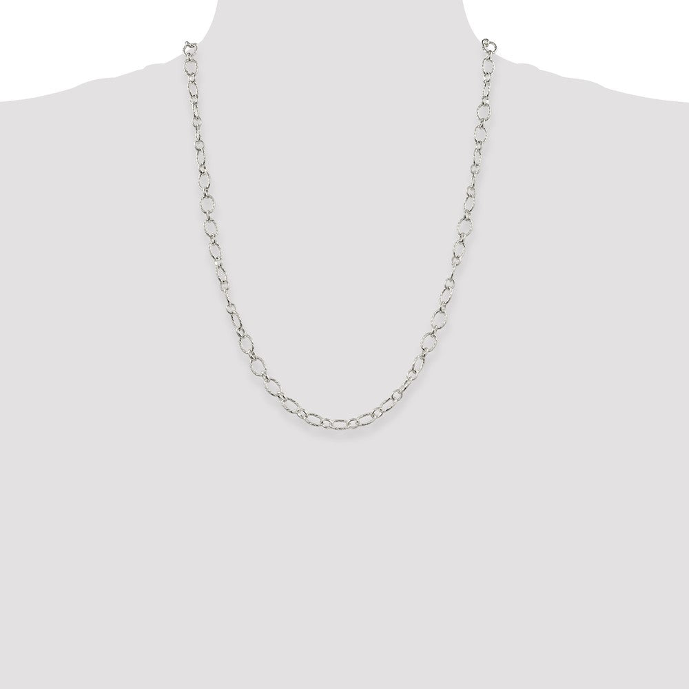 24 Inch Sterling Silver 6.1mm Fancy Patterned Rolo Chain Necklace