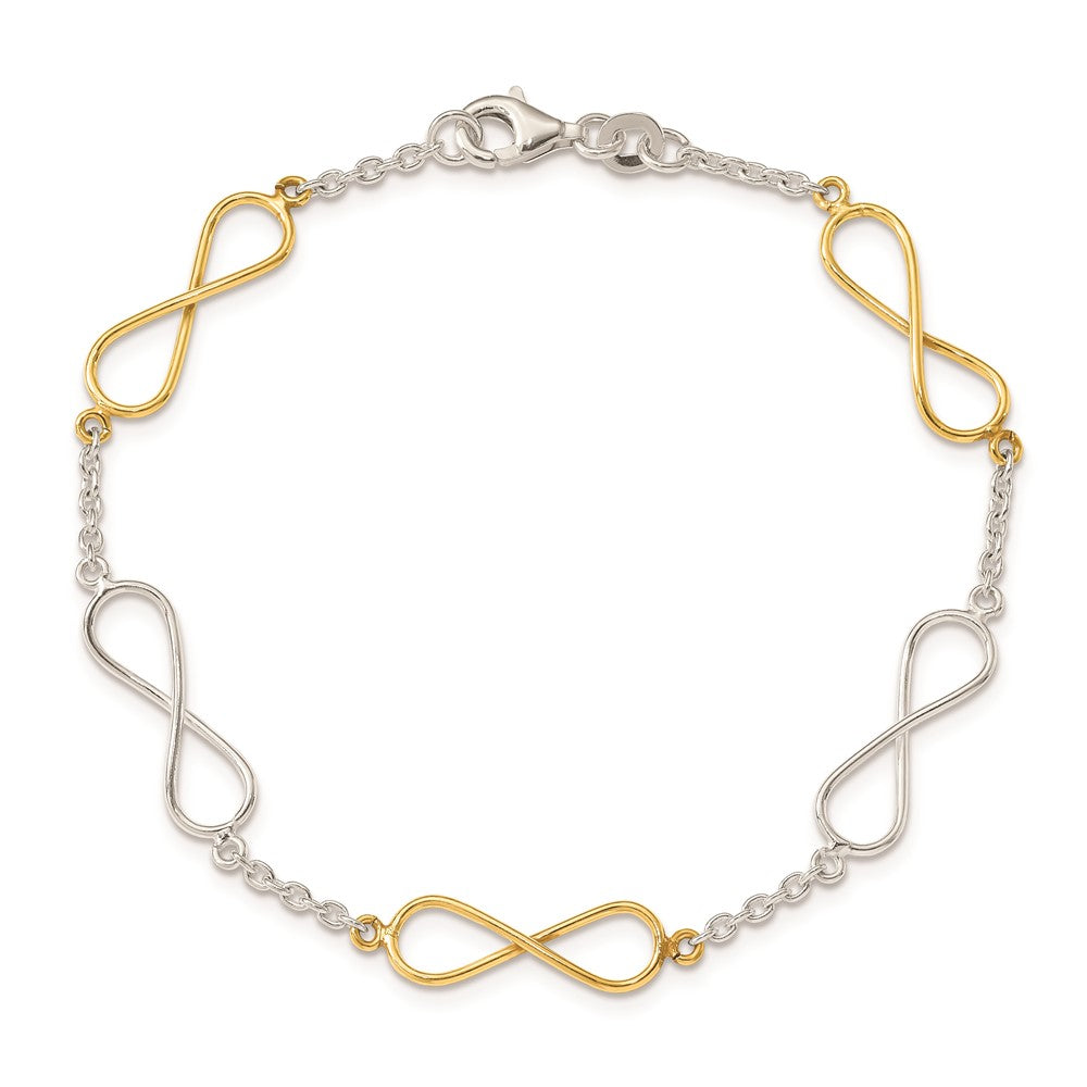 7.5 Inch Sterling Silver Polished Flash Gold Infinity Symbol Bracelet