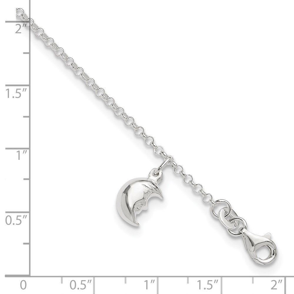 Sterling Silver Moon 10 Inch Plus 1 Ext. Anklet