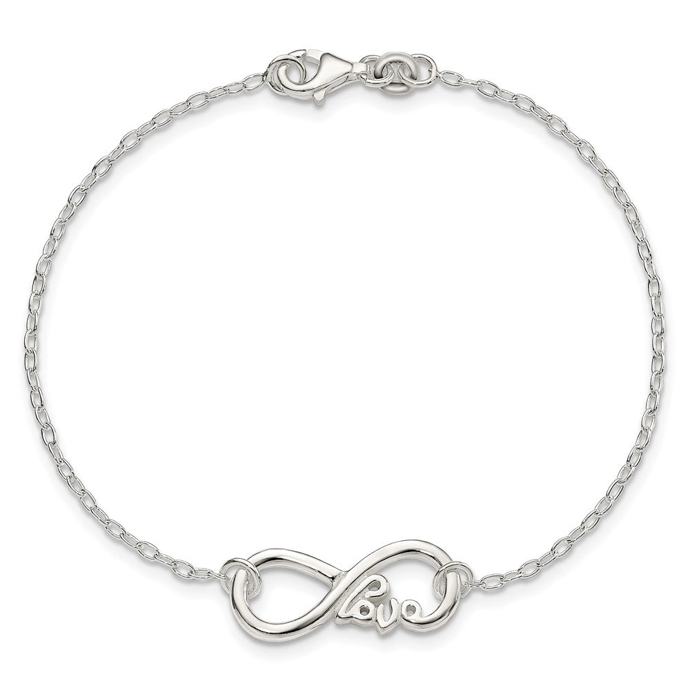 Sterling Silver Polished Infinity Sign W/Love 7.5 Inch Bracelet