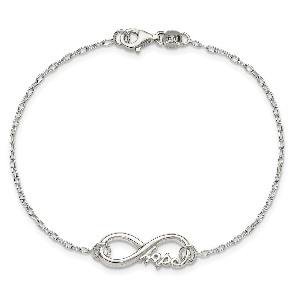 Sterling Silver Polished Infinity Sign W/Hope 7.5 Inch Bracelet
