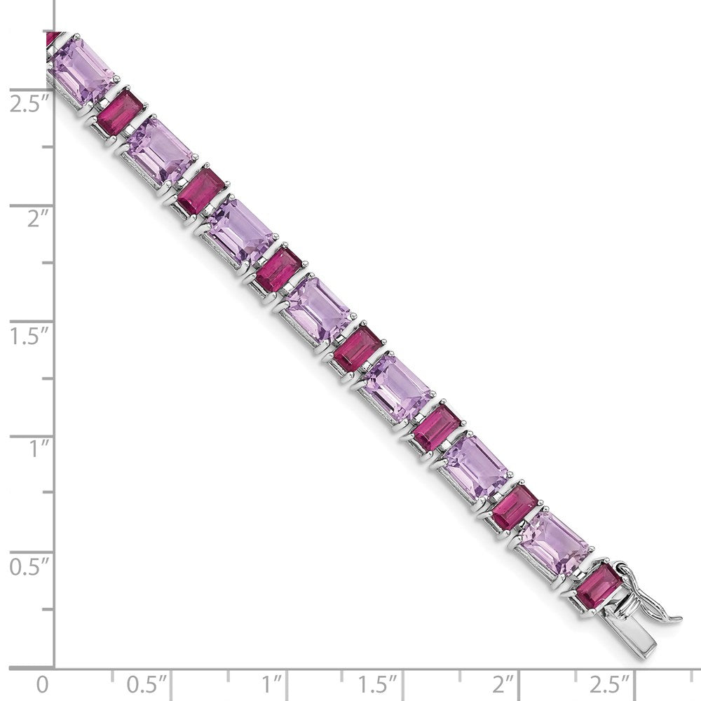 7.5 Inch Sterling Silver Rhodium-Plated Amethyst And Rhodolite Bracelet
