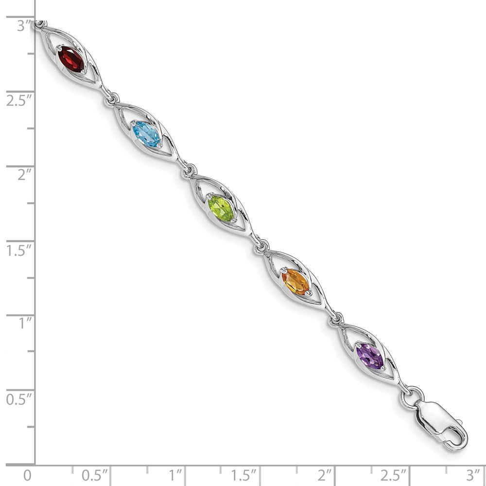 7.5 Inch Sterling Silver Rhod-Plat Amethyst Topaz Peridot Citrine Garnet Bracelet