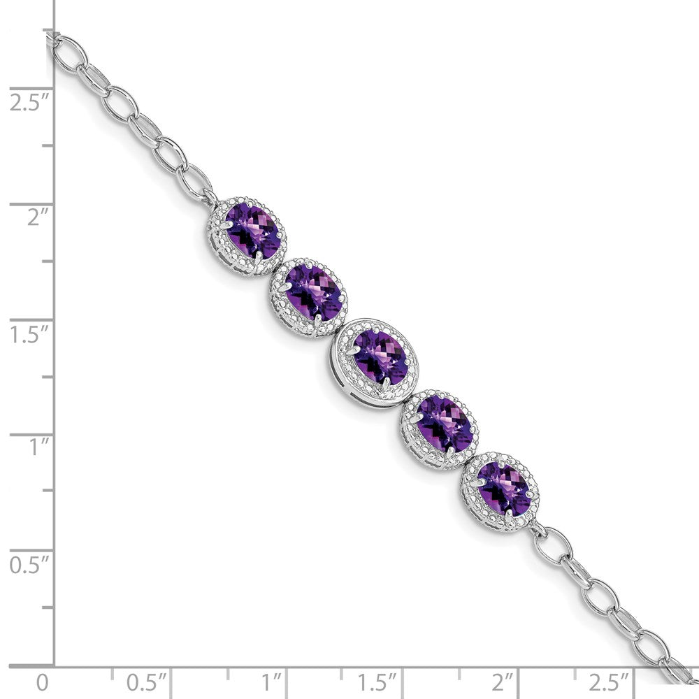 8 Inch Sterling Silver Rhod-Plat Amethyst Bracelet