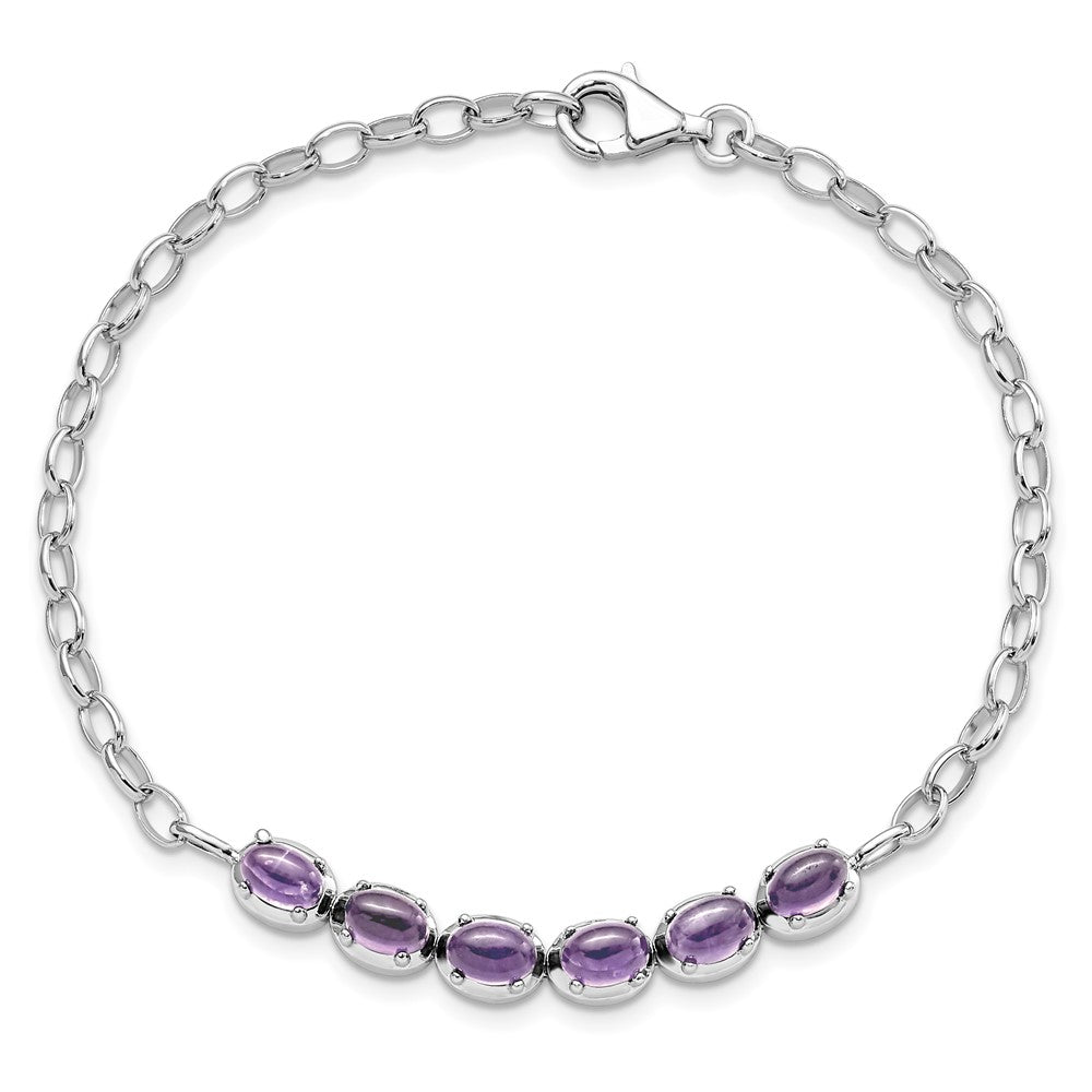 8 Inch Sterling Silver Rhodium-Plated Amethyst Bracelet