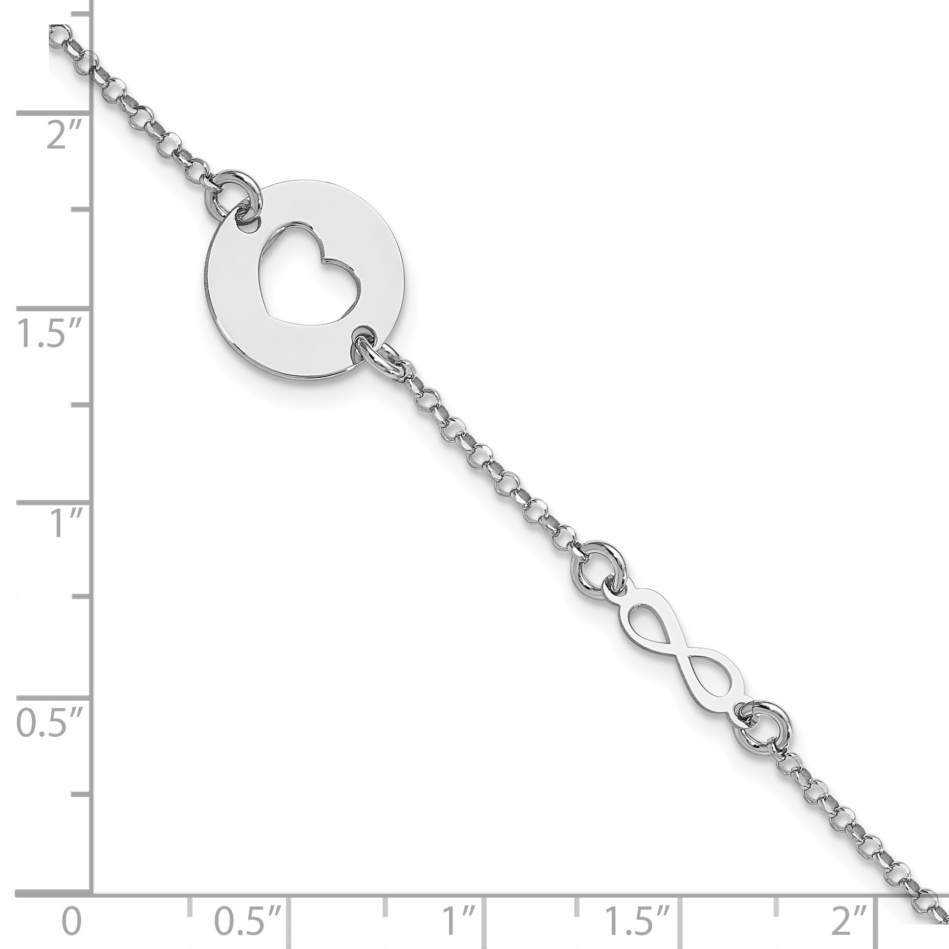 7 Inch Sterling Silver Rhodium-Plated Heart And Infinity W/.5 In Ext Bracelet