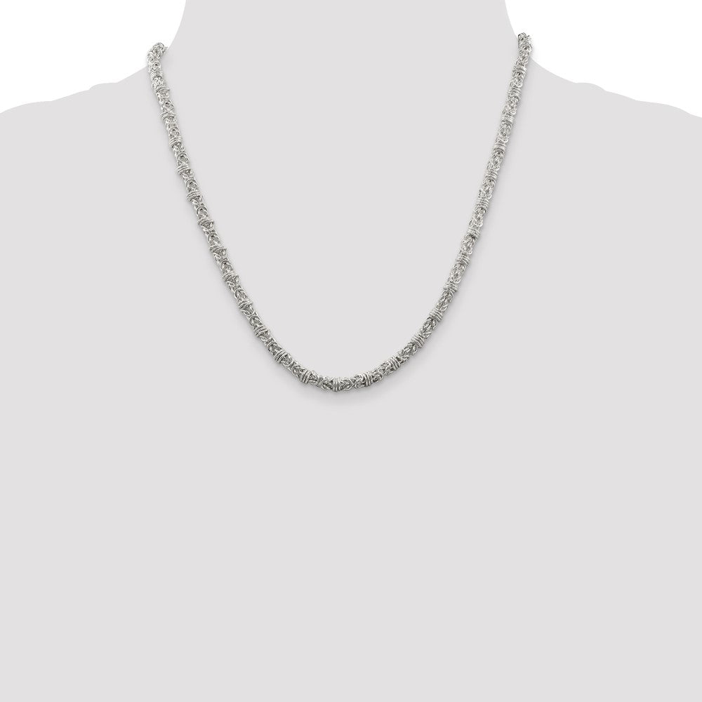 20 Inch Sterling Silver 4mm Fancy Byzantine Chain Necklace