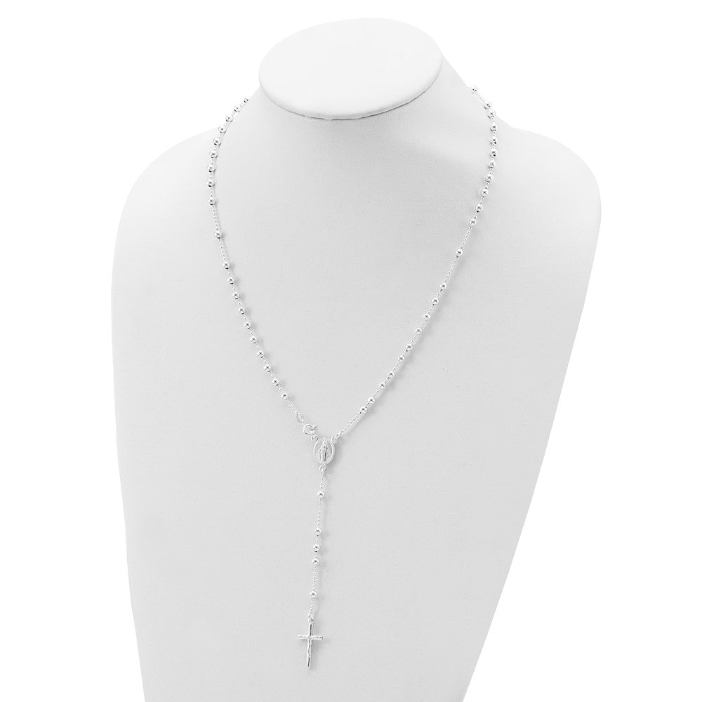 Sterling Silver Polished Bead Rosary 21 Inch Necklace