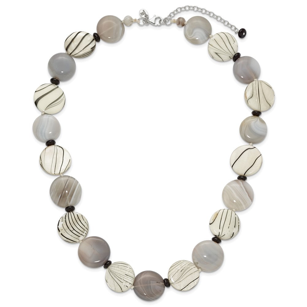 Sterling Silver Black And Grey Agate/Mop/Sardonyx Necklace
