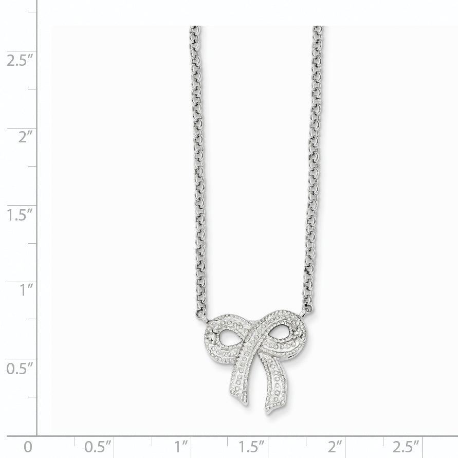 16.00 Inch Sterling Silver Cz Bow On Rolo Chain Necklace