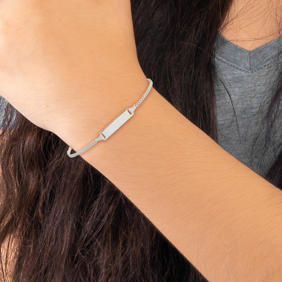 5.5 Inch Sterling Silver Polished Id Plate With .75In Ext. Children'S Bracelet