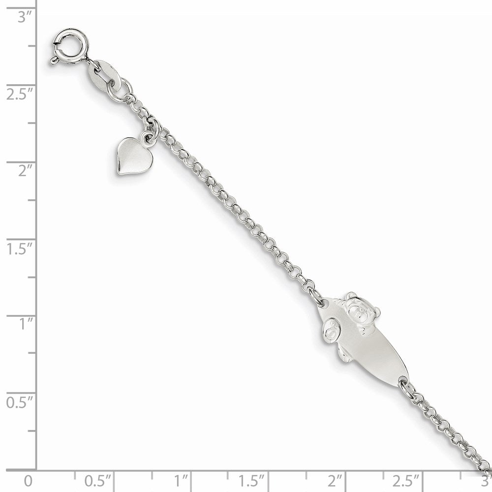 5 Inch Sterling Silver Polished Childrens Teddy Bear 5In Plus 1In Ext Id Bracelet