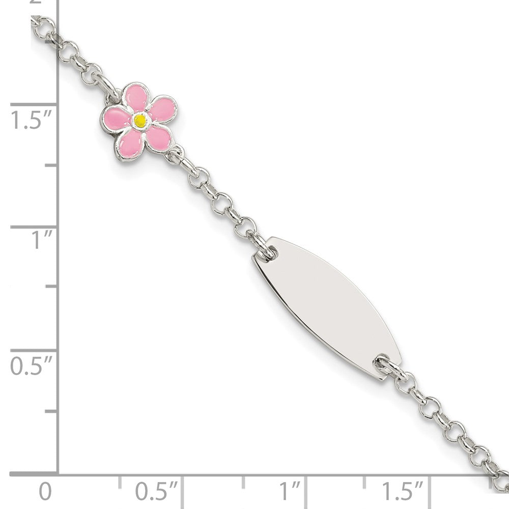 6 Inch Sterling Silver Childrens Enameled Flower 5In Plus 1In Ext Id Bracelet