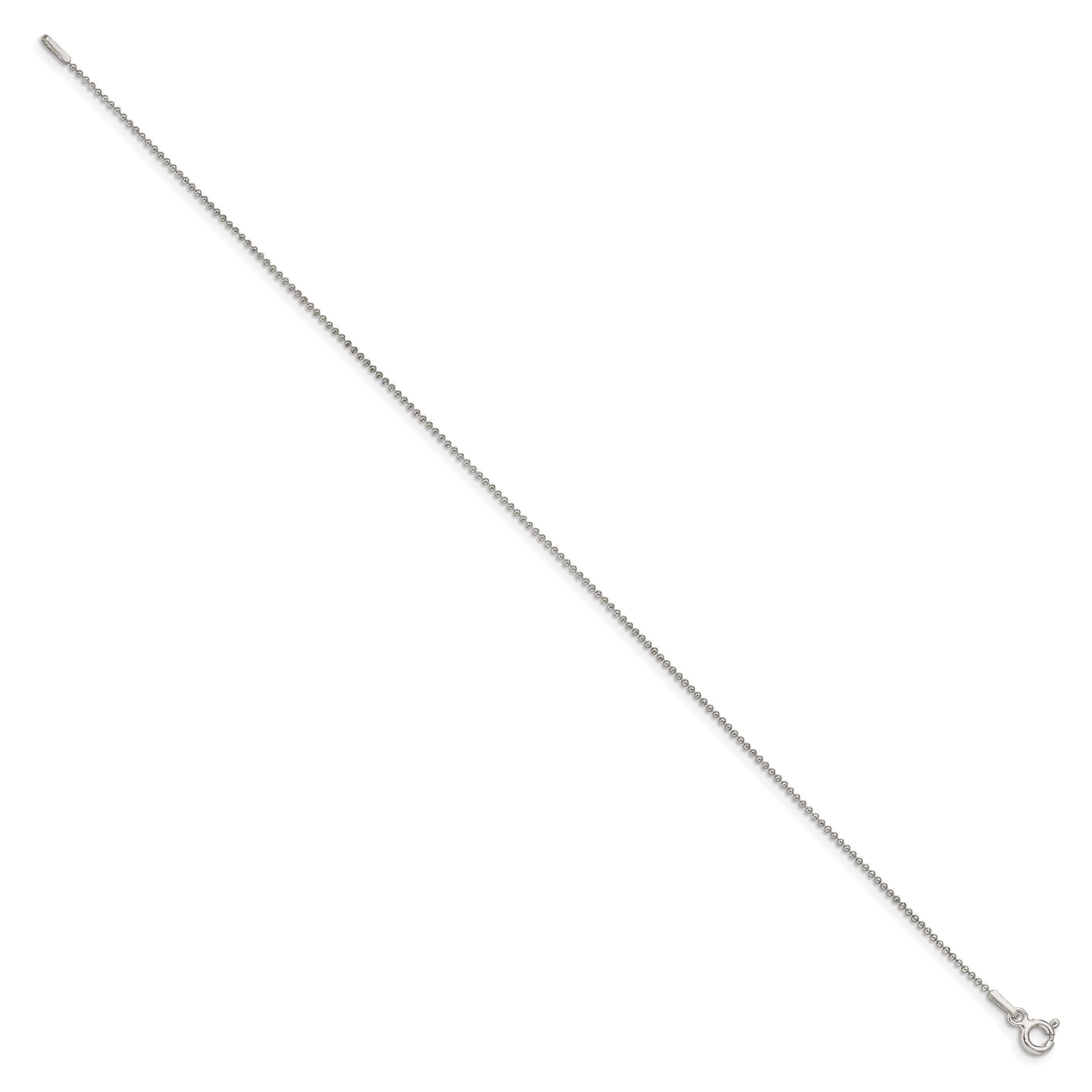 9 Inch Sterling Silver 1mm Beaded Chain Anklet