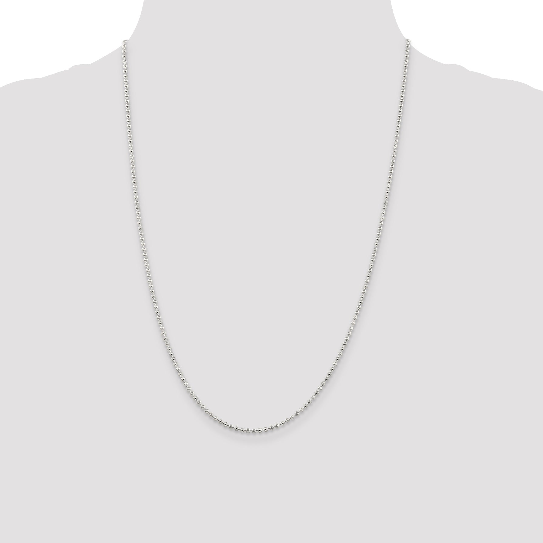 24 Inch Sterling Silver 2mm Beaded Chain Necklace