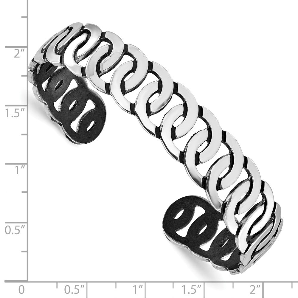 Sterling Silver Rh Plated Antiqued Burnished Polished Cuff Bangle