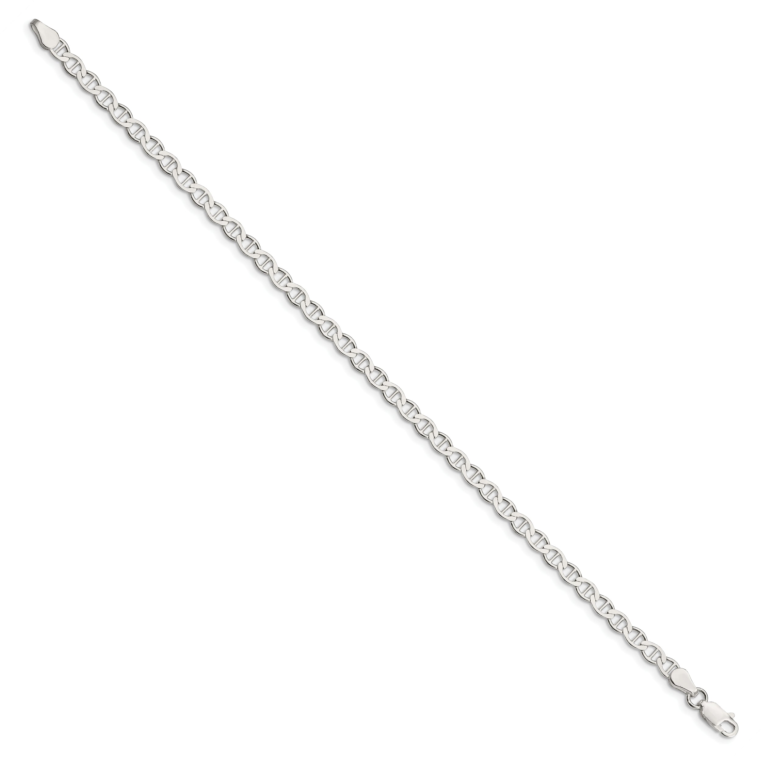 9 Inch Sterling Silver 4mm Flat Anchor Chain Bracelet