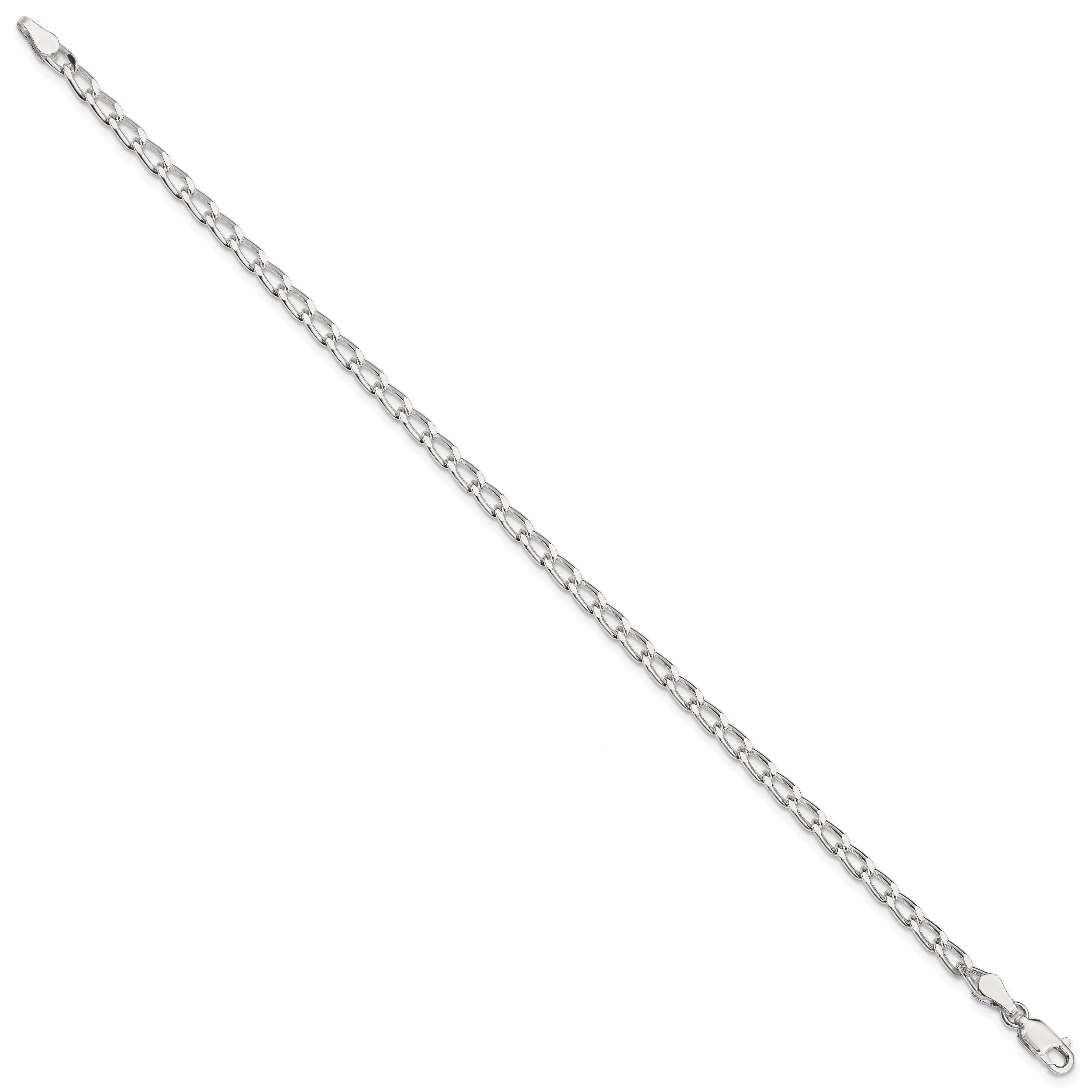 10 Inch Sterling Silver 3.2mm Open Elongated Link Chain Anklet