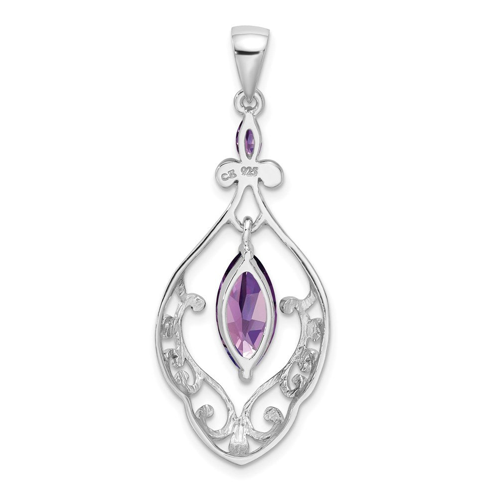 Sterling Silver Rhodium-Plated Amethyst Fancy Pendant