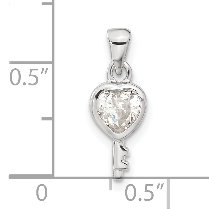 Sterling Silver Heart Shaped Key Cz Pendant