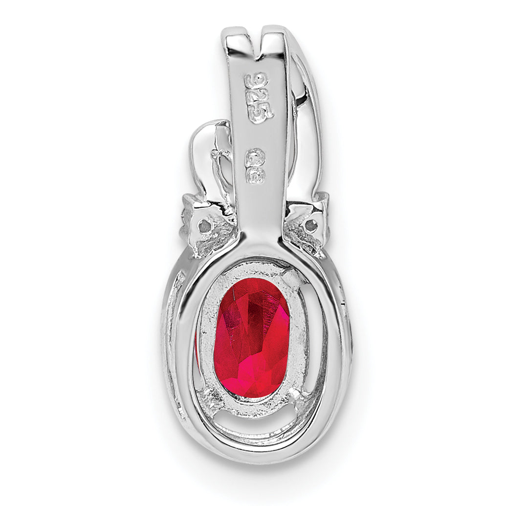 Sterling Silver Rhodium Plated Diamond & Ruby Oval Pendant