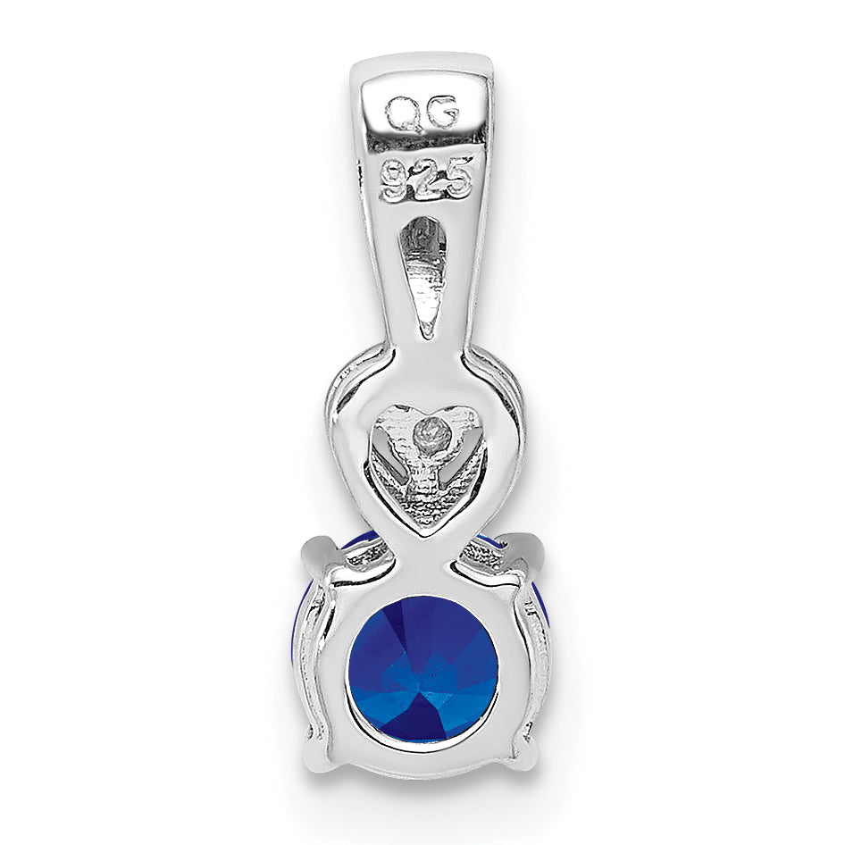 Sterling Silver Rhodium Plated Diamond & Sapphire Round Pendant