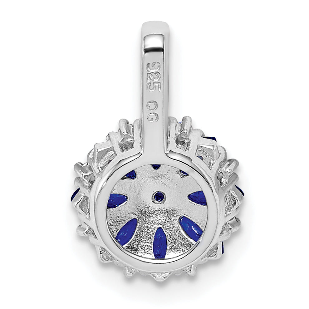 Sterling Silver Rhodium Plated Diamond & Sapphire Pendant