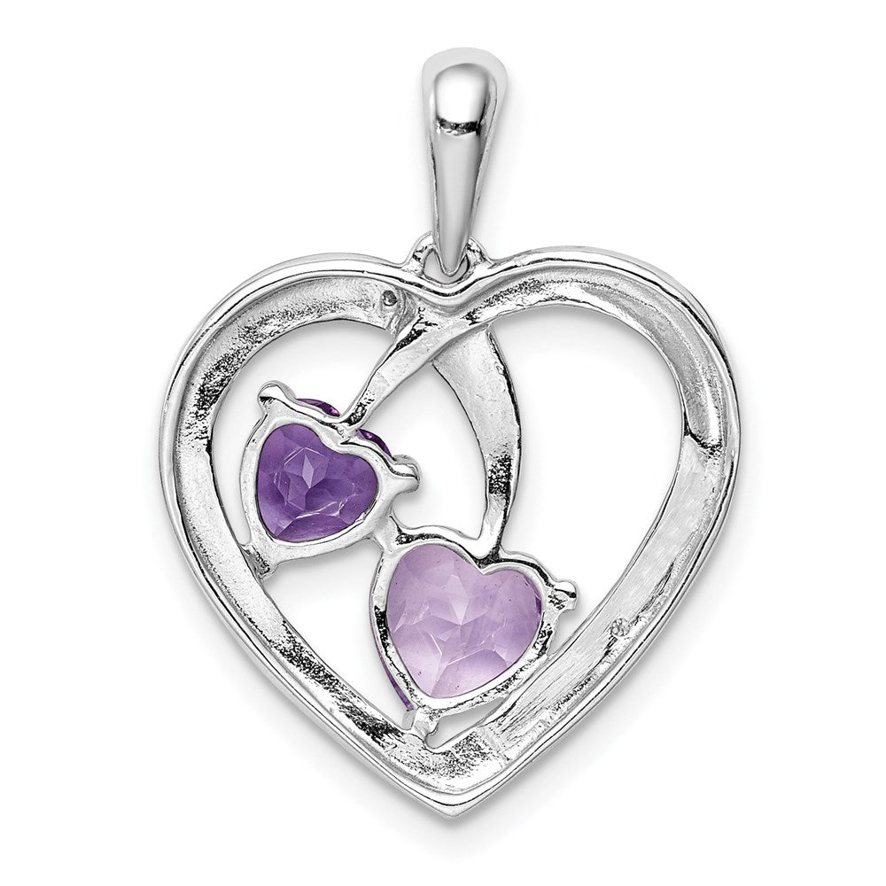 Sterling Silver Rh Plated Diamond Amethyst And Rose De France Pendant