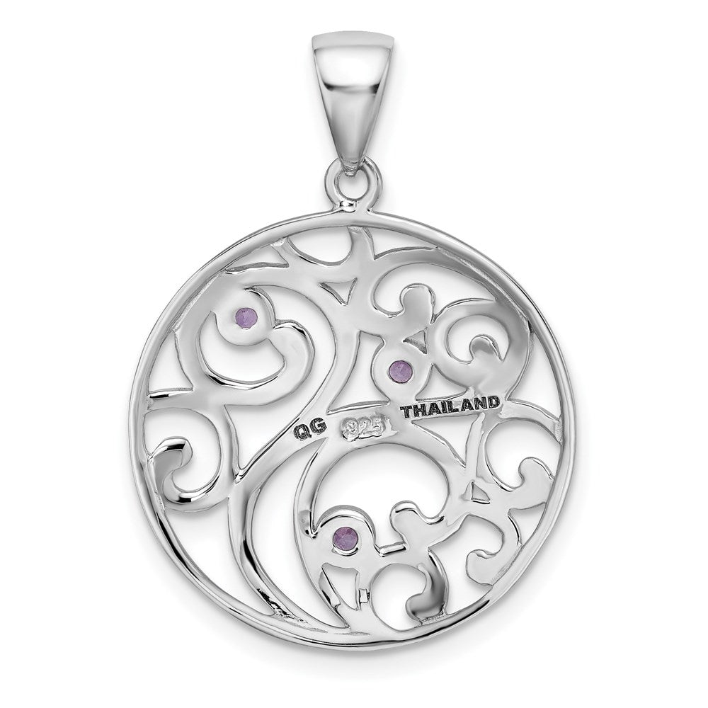 Sterling Silver Rhodium-Plated W/Amethyst Pendant