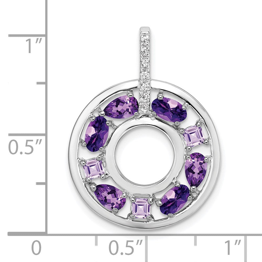 Sterling Silver Rhodium-Plated Amethyst And Cz Circle Pendant