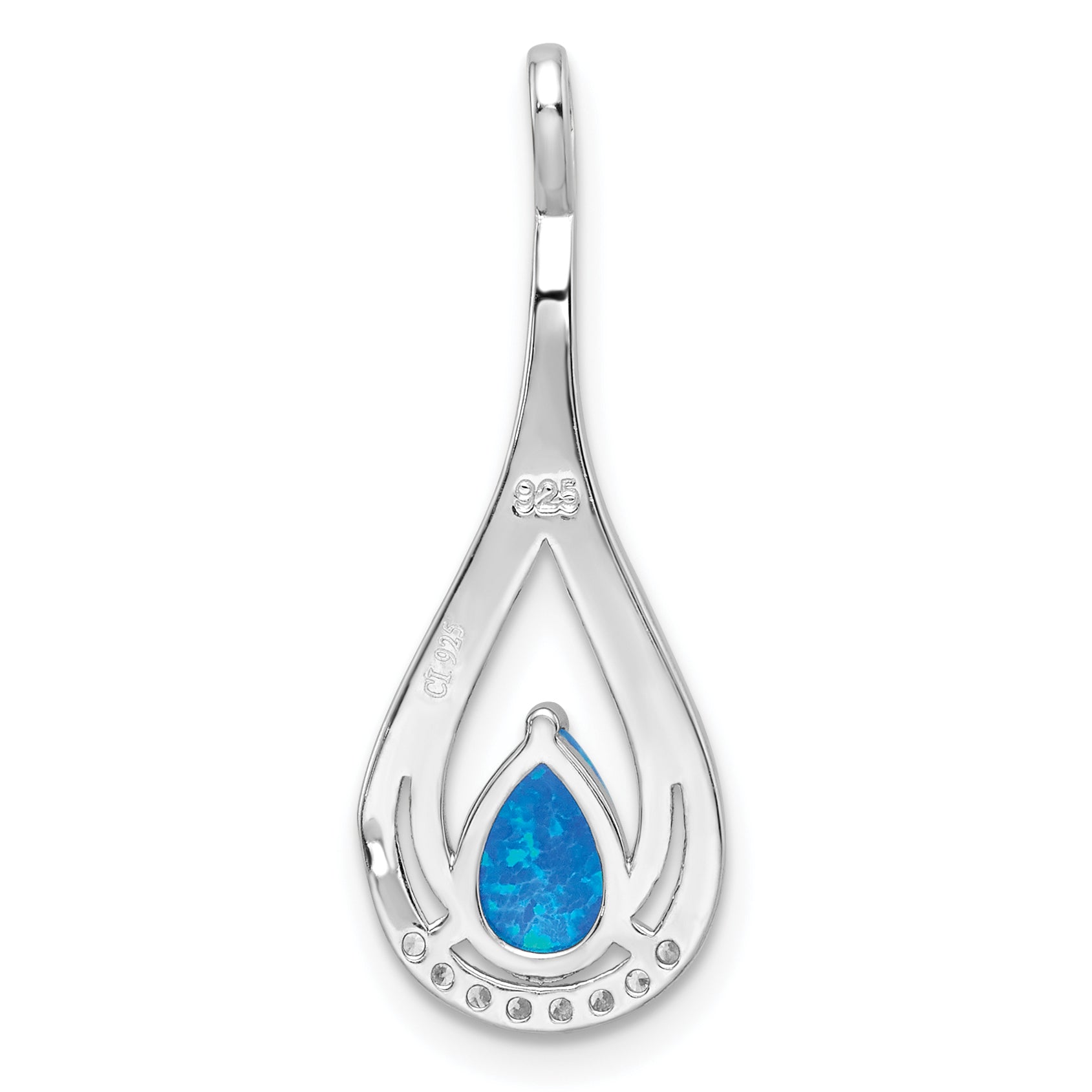 Sterling Silver Rhodium-Plated Polished Blue Created Opal & Cz Pendant